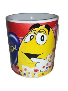 Yellow M&M Candy Heart Whirlwind Coffee Mug Valentine Hearts